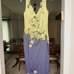Floral Embroidered Yellow and Purple Dress